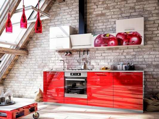 Модульная кухня Техно-3 Красный металлик МДФ (Миф)